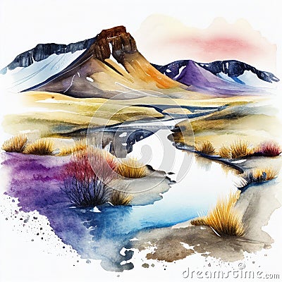 Iceland in watercolor style by Generative AI Stock Photo