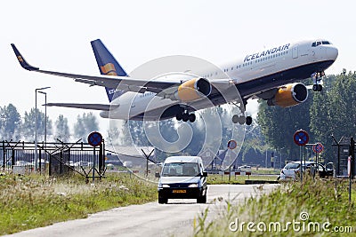 Icelandair plane taking off from Polderbaan, Amsterdam Airport Schiphol, AMS Editorial Stock Photo