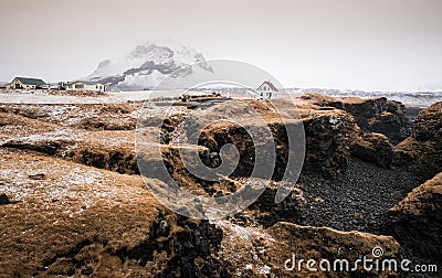 Icelandic landscape with lonely in winter. Arnarstapi village snaefellsness peninsula, Iceland Stock Photo