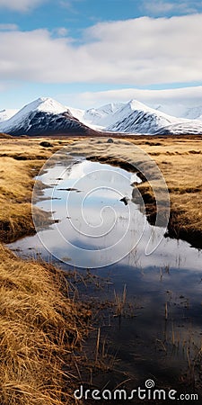 Icelandic Mountain Stream: A Painterly Reflection Of Traditional British Landscapes Stock Photo