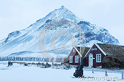 Icelandic turf houses in Arnarstapi. Stock Photo