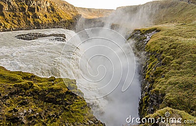 Icelandic Waterfall Gullfoss - Golden Falls. the most powerful on Iceland and Europe Stock Photo