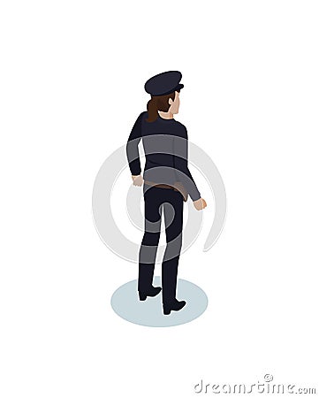 Isometric Policewoman in Overall and Gun Holster Vector Illustration