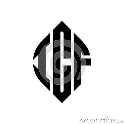 ICF circle letter logo design with circle and ellipse shape. ICF ellipse letters with typographic style. The three initials form a Vector Illustration
