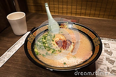 Ichiran Tonkotsu white cloudy pork broth Ramen with spicy red sa Stock Photo