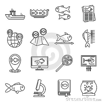 Ichthyology fish icons set, outline style Vector Illustration