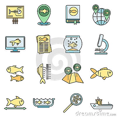 Ichthyology fish icons set vector color line Vector Illustration