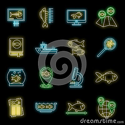 Ichthyology fish icons set vector neon Vector Illustration