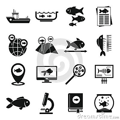 Ichthyology icons set, simple style Vector Illustration