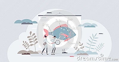 Ichthyology study as knowledge about fish and sea animals tiny person concept Vector Illustration