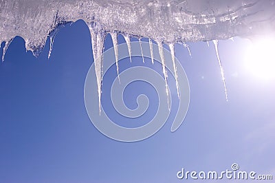 Icicle and blue sky Stock Photo