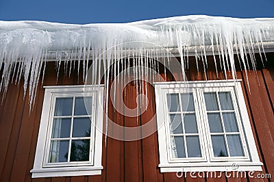 Icicles at a roof Stock Photo