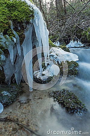 Icicles up the swift creek Stock Photo