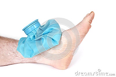 Icing a Sprained Ankle with Ice Pack Stock Photo