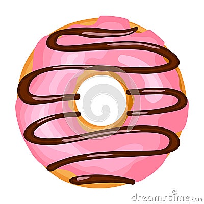 Icing sweet donut, bakery dessert food for snack Vector Illustration