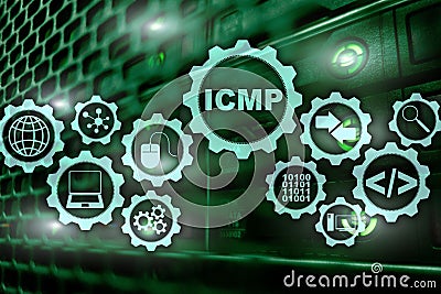 ICMP. Internet Control Message Protocol. Network concept. Server room on background. Stock Photo