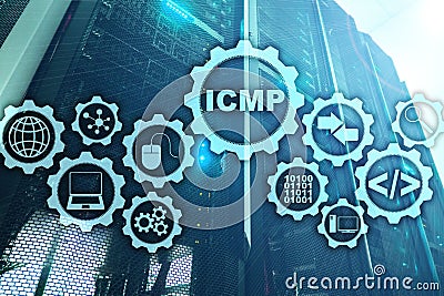 ICMP. Internet Control Message Protocol. Network concept. Server room on background. Stock Photo