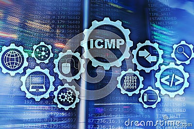 ICMP. Internet Control Message Protocol. Network concept. Server room on background. Stock Photo