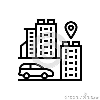 Black line icon for Adjacent, near and building Vector Illustration