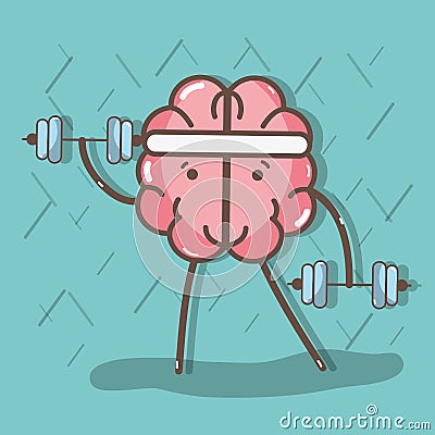 Icon adorable kawaii brain doing exercise Vector Illustration