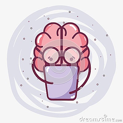 Icon adorable kawaii brain reading book Vector Illustration