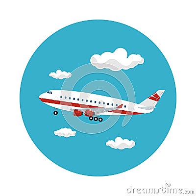 Icon Airplane Flies to the West Vector Illustration