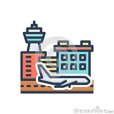 Color illustration icon for Airports, passenger and plane Vector Illustration