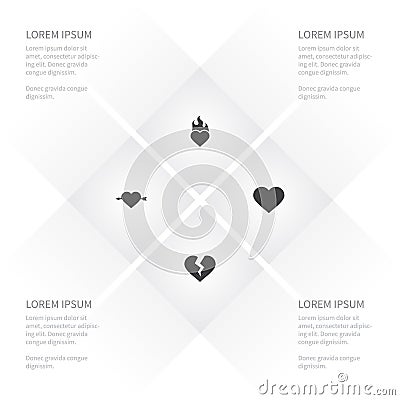 Icon Amour Set Of Burn, Amour, Broken And Other Vector Objects. Also Includes Love, Flame, Burn Elements. Vector Illustration