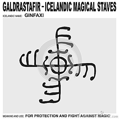 icon with ancient Icelandic magical staves Ginfaxi. Symbol means and is used for protection and fight against magic Vector Illustration
