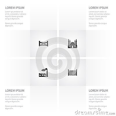 Icon Architecture Set Of Gate, Industry, Defense And Other Vector Objects. Also Includes Industry, Gate, Culture Vector Illustration