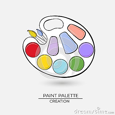 Icon artistic palette for paints with brushes on a white background Stock Photo