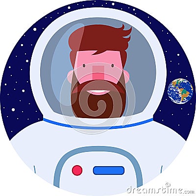 Icon astronaut bearded smiling man in space suit Stock Photo