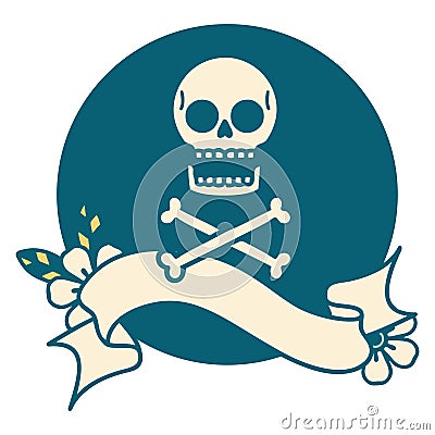 icon with banner of cross bones Vector Illustration
