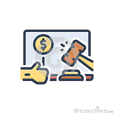Color illustration icon for Bidal, auctions and justice Vector Illustration