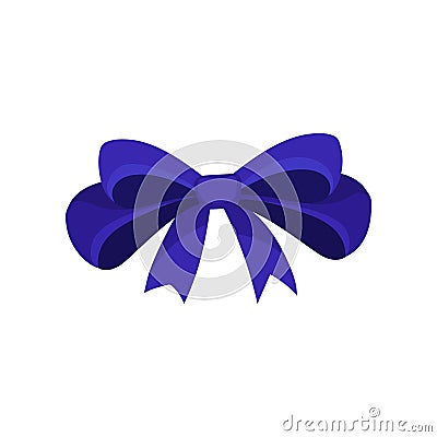 Icon of big blue bow. Hair accessory for girl. Decorative flat vector element for invitation, gift voucher or promo Vector Illustration