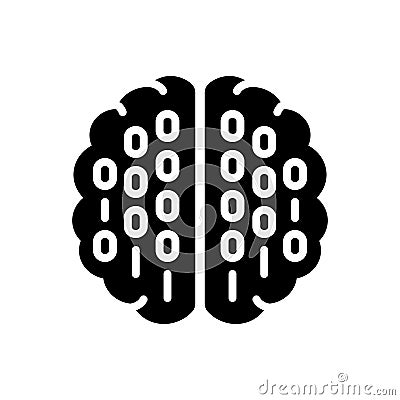 Black solid icon for Binary Mind, processor and brain Vector Illustration