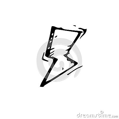 Icon black Hand drawn Simple outline Thunder Symbol. vector Illustrator. on white background Vector Illustration