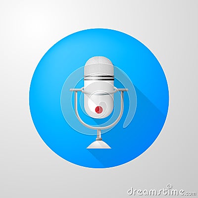 Icon for blog. White vertical microphone Vector Illustration