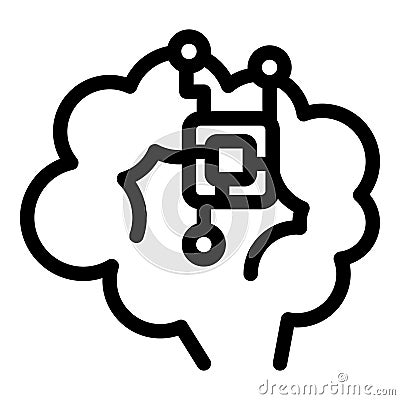Brain chip connecting with artificial intelligence using neuralink technology icon Vector Illustration