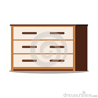 Icon of brown wooden chest of drawers with doors, shelf Vector Illustration