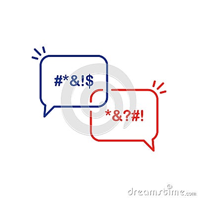 Icon Bubble of Swear and Argue. Chat Message Bubbles with Insult and Profanity. Censor and Bad Words line icon. Online Vector Illustration