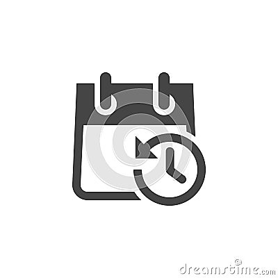 Icon of Calendar with Clock and Arrow in Opposite Direction. Schedule, Agenda, Timepiece, Countdown, Reminder Vector Illustration