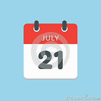 Icon calendar day 21 July, summer days of the year Vector Illustration