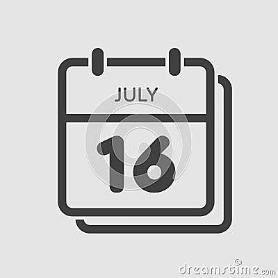 Icon calendar day 16 July, summer days of the year Vector Illustration