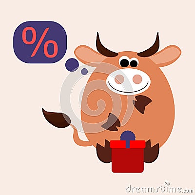 Funny bull icon for New Years sales items or calendar. Stock Photo