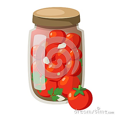 Icon cartoon marinated tomatoes in bottle Stock Photo