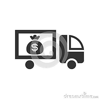 Icon of a cash collection machine with a bag of dollars. A car for transporting money Vector Illustration