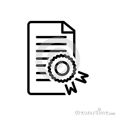 Black line icon for Certificate, affidavit and authentication Vector Illustration