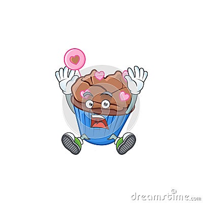 An icon character of chocolate love cupcake style with shocking gesture Vector Illustration