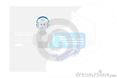 Icon Chatbot with new message on the background of a outline drawing in isometric style and laptop. Flat 3d illustration EPS10 Cartoon Illustration